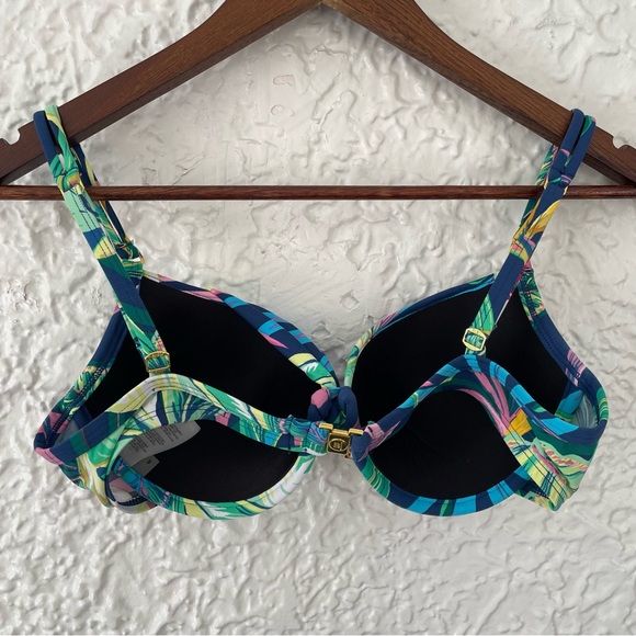 Bleu Rod Beattie Push-up Front Twist Tropical Bikini Swim Top Size 6 Navy - Picture 5 of 11